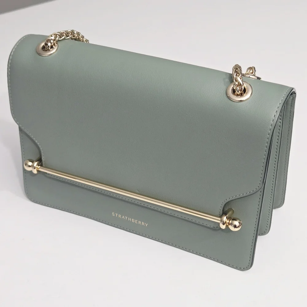 STRATHBERRY EAST/WEST SHOULDER BAG SEAGRASS SAGE MINTY GREEN LEATHER - Picture 6 of 9